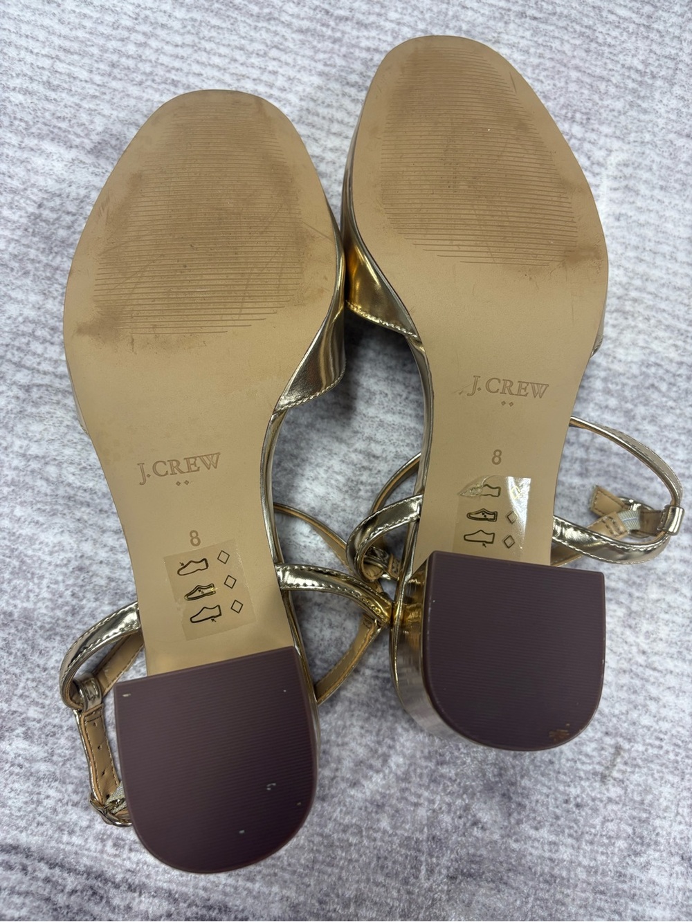 J Crew Factory T Strap Gold Metallic Block Heel Pumps Womens 8 Round Toe Glam - Picture 8 of 8